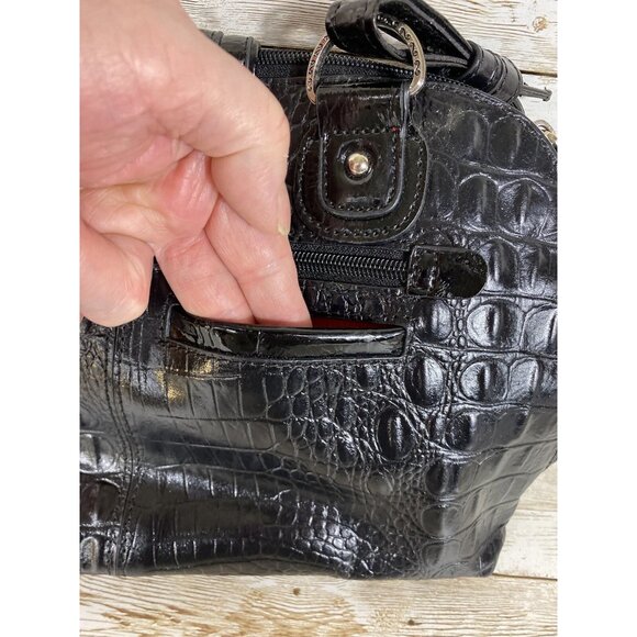 M. C. Marc Chantal Croc Embossed Leather Shoulder Purse Bag Black Handbag - Picture 4 of 16